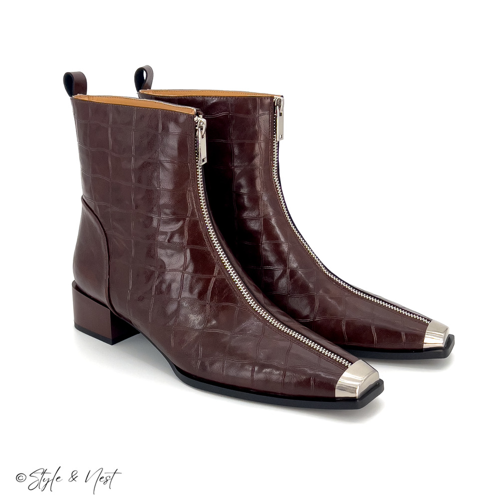 Women's Genuine Leather Zip Ankle Booties Equestrian Festival Grunge Size 9